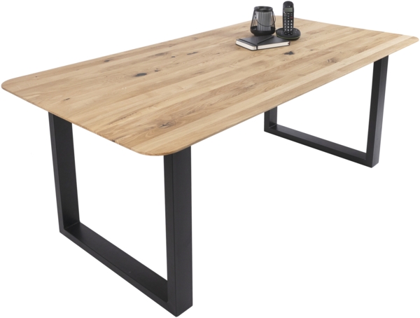 Esszimmertisch Schweizer Kante rund massiv & geölt Eiche 180x90 schwarz U-Gestell Lotte 137092151