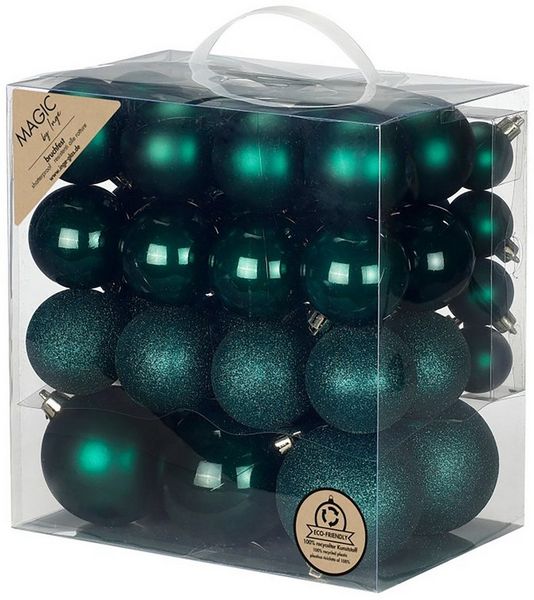 MAGIC by Inge Weihnachtsbaumkugel, Weihnachtskugeln Kunststoff 4-8cm Mix 54er Set - Noble Green