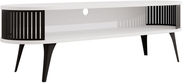 TV-Lowboard Rajkon Oval (Farbe: Schwarz / Arktisches Weiß)