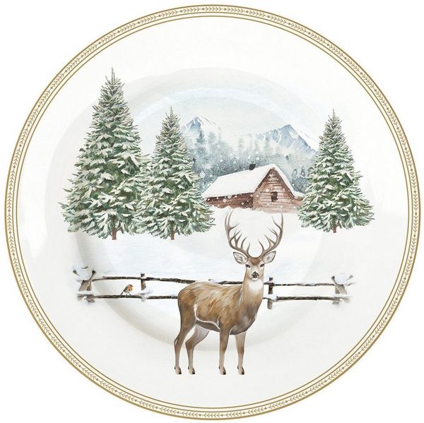 EasyLife Kuchenteller White Forest, Spülmaschinengeeignet, Weiß, Motiv: Winterwald, Höhe: 1cm