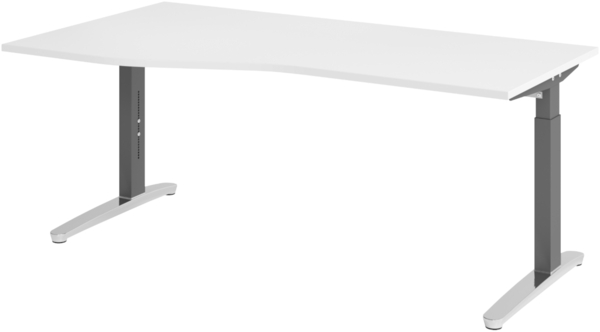 bümö Schreibtisch höhenverstellbar 180x100 cm in weiß, Metallgestell in graphit/alu - Bürotisch groß, höhenverstellbarer Büroschreibtisch, Computertisch & PC Tisch Büro, X18-W-GC