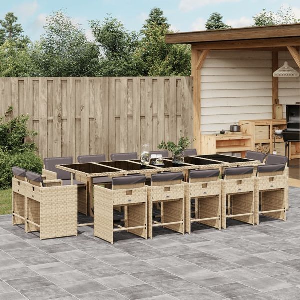 vidaXL 15-tlg. Garten-Essgruppe mit Kissen Beigemischung Poly Rattan 3211236