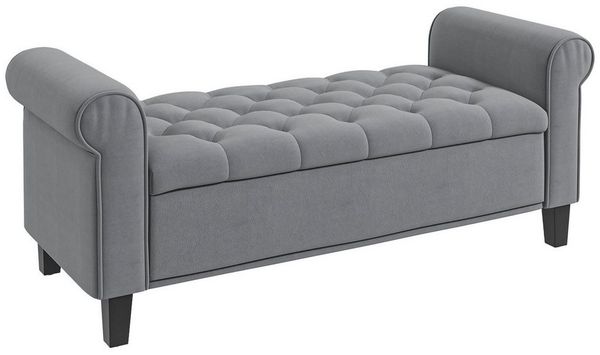 HOMCOM Polsterbank Flurbank, mit Stauraum, in Samtoptik, 126 x 48,5 x 47 cm (Sitzbank, 1-St, Bettbank), Grau, 126 x 48,5 x 57 cm