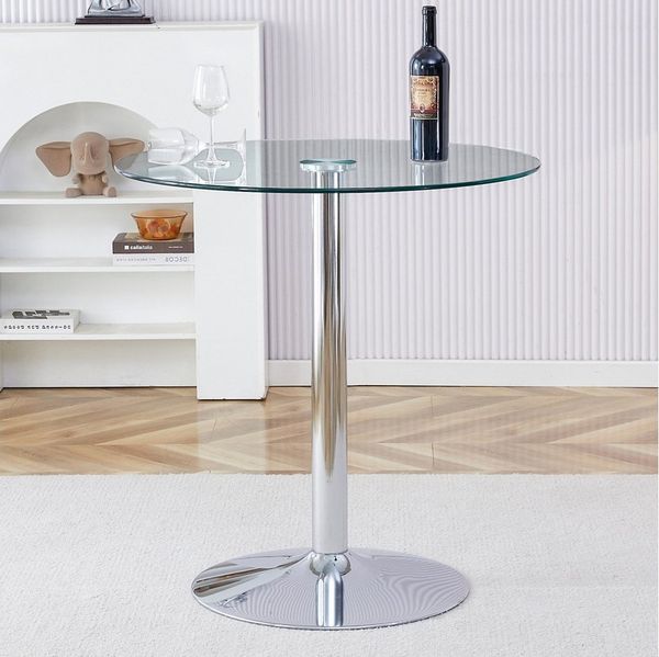 ANYSUN Glastisch Esstisch Rund Glas,Moderner minimalistischer Glasbalkentisch (Runder Esszimmertisch Küchentisch für 4 Personen), Esszimmertische mit Metallbeinen Küchentisch für Wohnzimmer Küche