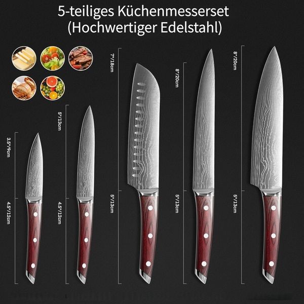 FOHERE Messer-Set 5-teilig Ultra Scharfes Küchenmesser Set, mit Geschenkbox (5-tlg)