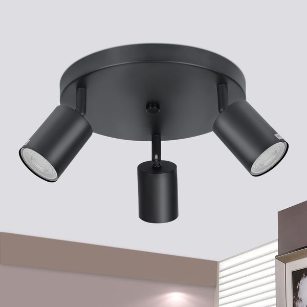 ZMH LED Deckenleuchte Schwarz Deckenstrahler - Deckenlampe 3 Flammig Rund Deckenspots GU10 Strahler Metall Küchenlampe Schwenkbar 350° Spotleuchte für Wohnzimmer Schlafzimmer Küche Flur - Ohne Birne