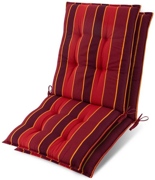 Beautissu Sitzauflage 2er Set Niedriglehner Auflage Sun-NL 100 x 50 x 8 cm Rot-Gestreift, 8cm Dicke Gartenstuhlauflage mit Befestigung UV-Lichtechtheit 5