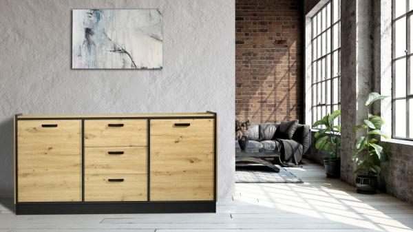 Kommode Karia 180 cm Anbauwand Schrankwand Esszimmer Sideboard Artisan + Schwarz