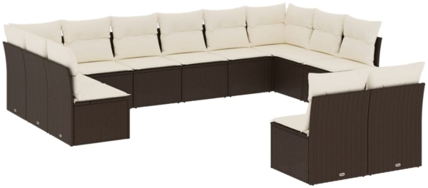 vidaXL 12-tlg. Garten-Sofagarnitur mit Kissen Braun Poly Rattan 3250212