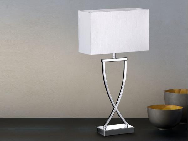 FISCHER & HONSEL LED Nachttischlampe, LED wechselbar, Warmweiß, große Designer-lampe Chrom mit Stoff Lampenschirm Weiß, Höhe 51cm