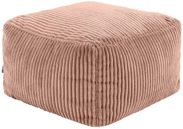Icon Amara Hocker, Rosa, Flauschiger Cord Stoff, Sitzsack Cord, Sitzpuff Hocker mit Füllung, Fußhocker für das Wohnzimmer, Deko Wohnzimmer
