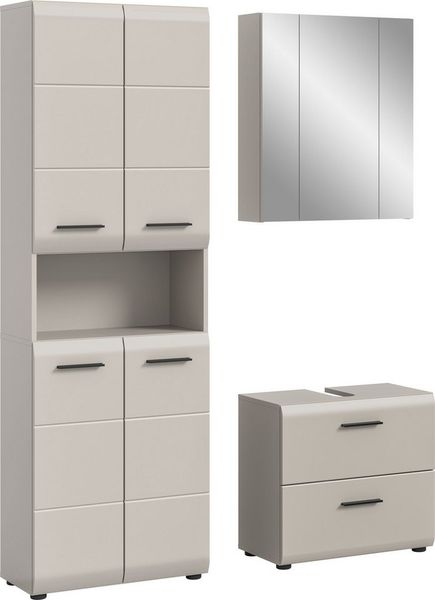 welltime Badmöbel-Set FLORENZ, 3-teilige Badkombination, hochwertige MDF-Front, (Set, 3-St, best. aus: 1 Hochschrank, 1 Waschbeckenunterschrank, 1 Spiegelschrank), Bad-Kombination, Bad-Möbel, Badezimmer, Kombination, Kombi