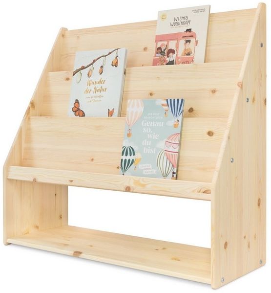 Ehrenkind Bücherregal mit Stauraum, aus massivem Kiefernholz, frontale Buchablage auf Kinderhöhe, Montessori-inspiriert