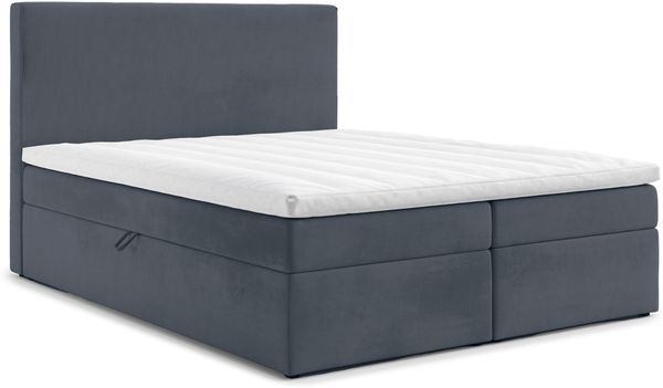 AX LIVING Boxspringbett 200x200 Kilve Dunkelgrau mit Bettkasten Topper