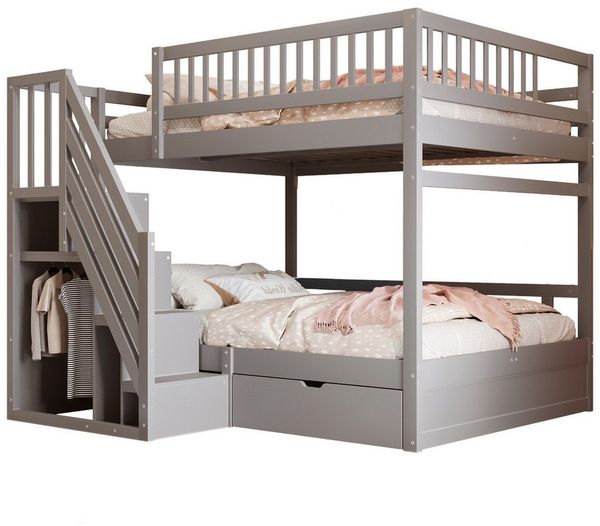 REDOM Etagenbett mit sicherer Treppenaufbewahrung, Kinderbett aus Massivholz (Holzbett, Kinder & Jugendliche, 140x200 cm), Inklusive Matratze