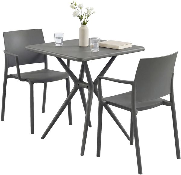 CLP Gartenmöbel-Set wetterfest Pula Sitzgruppe mit 2 Stapelstühlen und Bistrotisch,dunkelgrau