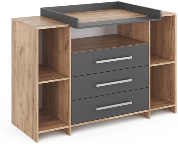 Wickelkommode Oskar Anthrazit/Sonoma 143 x 100 cm XL mit Schubladen Vicco