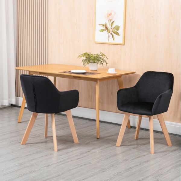 HOMCOM Esszimmerstuhl mit Armlehne, Rückenlehne, Polsterstühle mit Samtoptik (Küchenstuhl, 2 St), für Wohnzimmer, Esszimmer, Schwarz