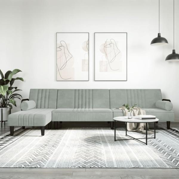 Schlafsofa in L-Form Hellgrau 260 x 140 x 70 cm Samt (Farbe: Grau)