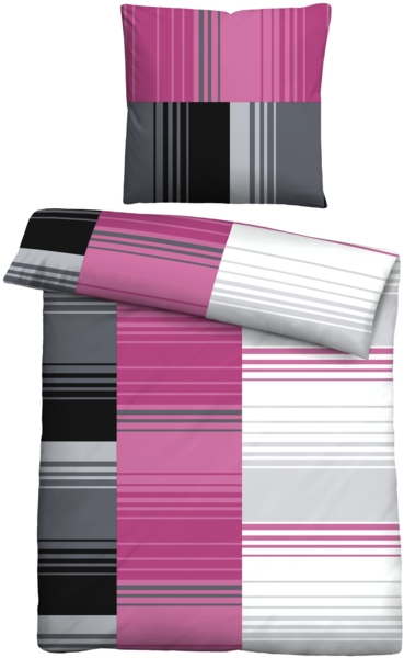 Traumhaft schlafen - Castell - Markenbettwäsche Baumwoll Renforce Bettwäsche 0040561 STREIFENMIX, brombeer, 1x 155x200 cm + 1x 80x80 cm