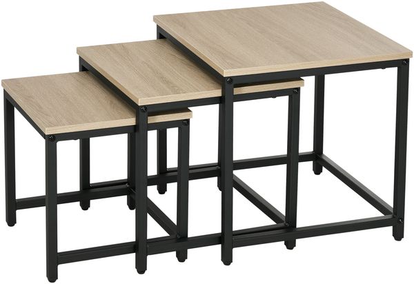 3er-Set Couchtische Beistelltische Satztische mit Stahlrahmen Holzoptik Natur für Wohnzimmer & Sofaecke