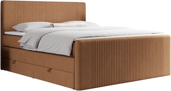 Boxspringbett KING DOREN, mit zwei Bettkästen und einer Multipocket-Matratze - 200x200 - Orange Stoff - H3 Bild 4