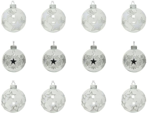 Kaemingk Weihnachtsbaumkugel, Weihnachtskugeln Glas Sterne Motiv 8cm klar transparent, 12er Set