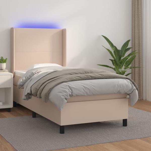 vidaXL Polsterbett mit Matratze & LED Cappuccino-Braun 80x200cm [3139234]