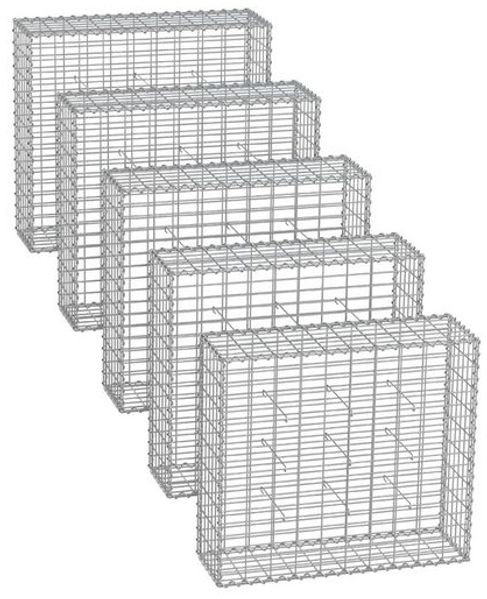SONGMICS GabioneGabionenkörbe,100 x 90 x 30 cm, 5er Set，Metall-Steinkörbe mit 5 x 10 cm Maschenweite für Mauersteine, verzinkt, Steingabionen Mauer, silber GGB593