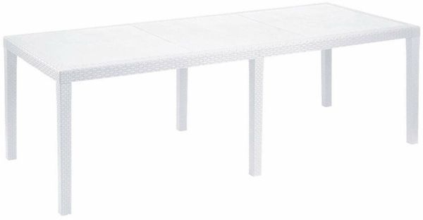 Dmora Außentisch Abbaviva, ausziehbares rechteckiges Esszimmerregal, ausziehbarer Gartentisch in Rattanoptik, 100 % Made in Italy, 150/220 x 90 x 72 cm, Weiß