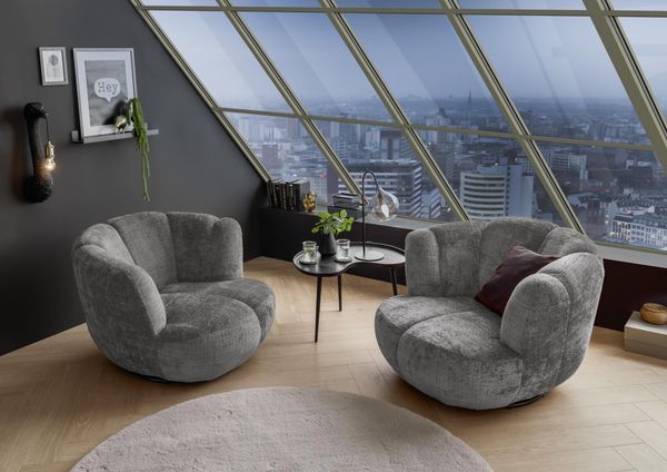 Muriel Sessel Wohnzimmer, Grey - Bequemer Fernsehsessel Relaxsessel drehbar - 101 x 69 x 107 cm (B/H/T)
