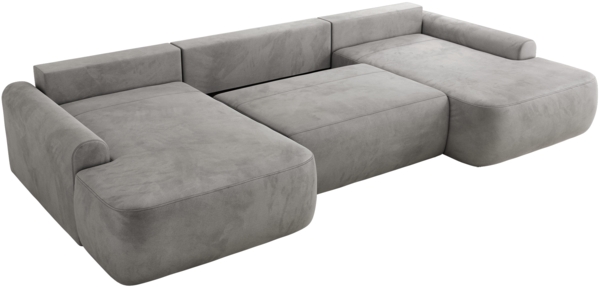 U-förmige Ecke, Ecksofa mit schlaffunktion und bettkasten, lose kissen, Wellenfeder, Big sofa XXL - CUBO U - Hellgrau Velours Bild 6