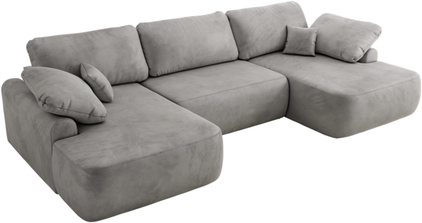 U-förmige Ecke, Ecksofa mit schlaffunktion und bettkasten, lose kissen, Wellenfeder, Big sofa XXL - CUBO U - Hellgrau Velours Bild 5