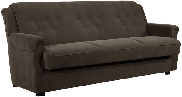 Sofa 3-Sitzer mit Bettfunktion Kaylyn Flockstoff braun