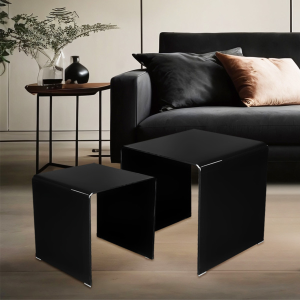 2er Set Beistelltisch, Glas, schwarz, H 39-42 cm Bild 4