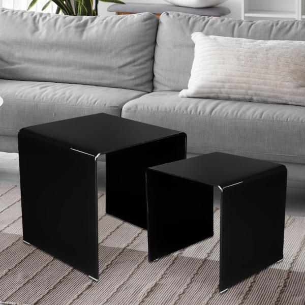 2er Set Beistelltisch, Glas, schwarz, H 39-42 cm Bild 3