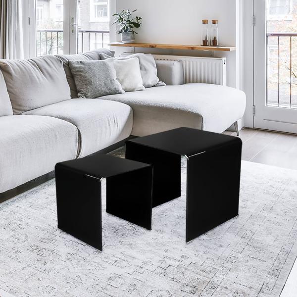 2er Set Beistelltisch, Glas, schwarz, H 39-42 cm Bild 5