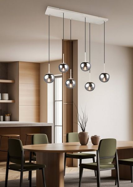 s.Oliver Pendelleuchte ANJELLA, Hängelampe beige exkl. E14, warm grey (beige) + smoke Glas, Leuchtmittel wechselbar, warmweiß - kaltweiß, mit mundgeblasenen Glasschirmen in rauchgrau, max 10W