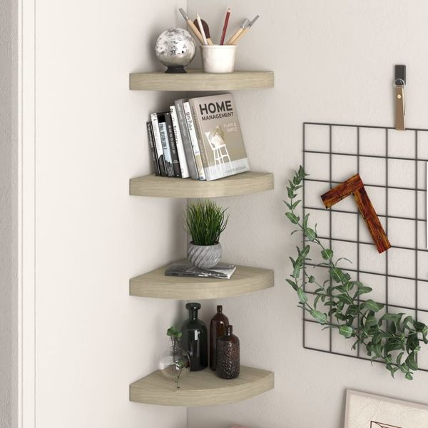 vidaXL Eck-Schweberegale 4 Stk. Eichen-Optik 25x25x3,8 cm MDF 323906