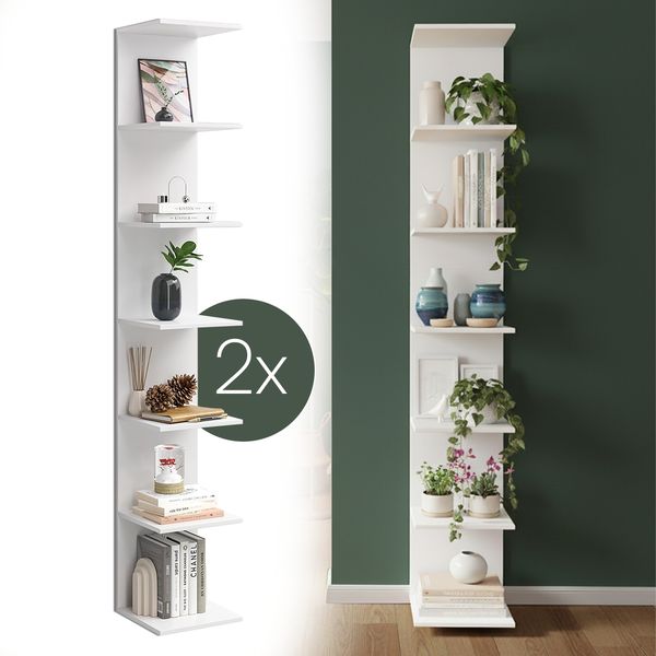 Bellamio 'Ems' Wandregal, weiß, Regal mit 7 Ablagen, vertikal oder horizontal montierbar, 2er-Set