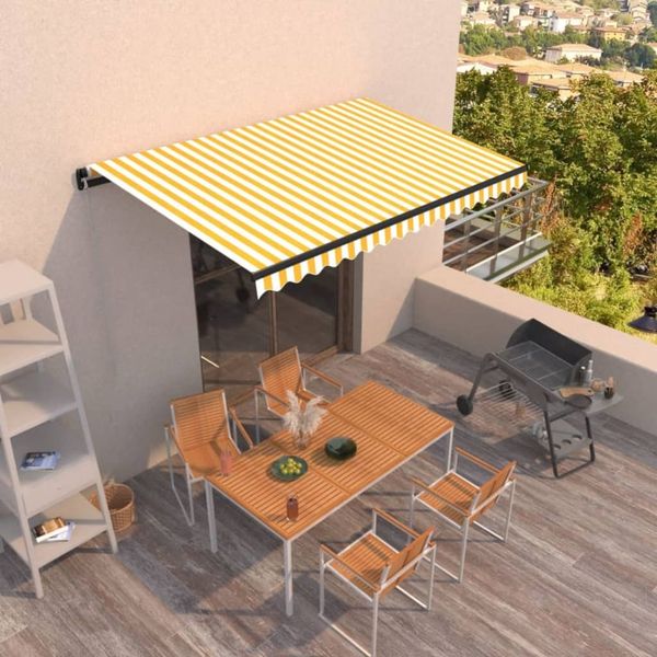 vidaXL Markise Manuell Einziehbar 450x300 cm Gelb und Weiß 3069118