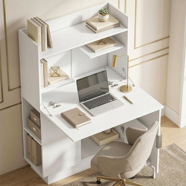 HOMCOM Schreibtisch Moderner Computertisch (Arbeitstisch, 1-St, Bürotisch), Klappbare Arbeitsplatte, viel Stauraum