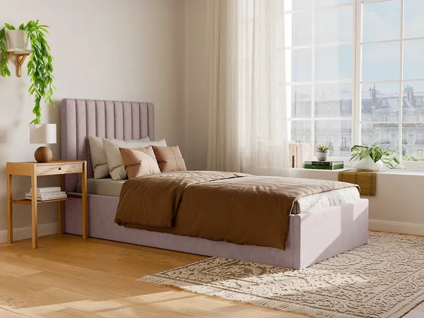 Vente-unique - SARAH Bett Stoff Puderrosa - B 209 cm x H 100 cm x L 103 cm