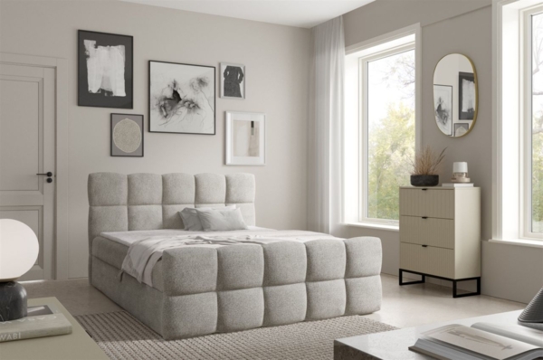 Boxspringbett Schlafzimmerbett SATINE 140x200cm Stoff Coral Beige