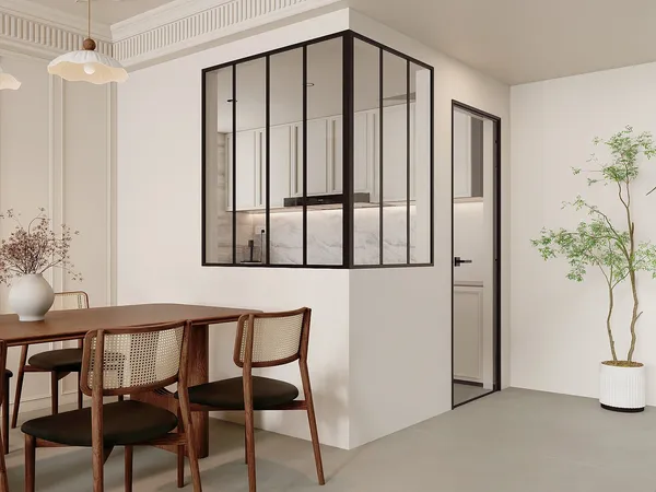 Vente-unique - BAYVIEW Innenglaswand MetallGlas Schwarz - B 90 cm x H 130 cm x L 120 cm