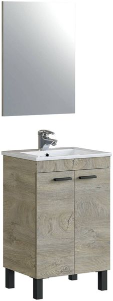 Dmora Almenia Waschtischunterschrank, Badezimmerschrank, 2-türiger Kleiderschrank mit Spiegel, Waschbecken nicht im Lieferumfang enthalten, 50x40h80 cm, Eiche
