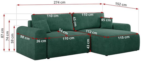 MKS Meble 'Nelson' Ecksofa mit Schlaffunktion und Bettkasten, L-form, Grün, Stoff Bild 6