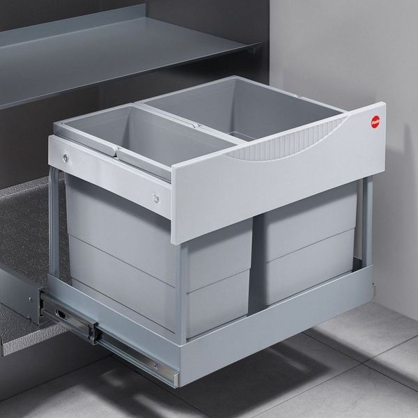 Abfallsorter Raumspar TANDEM S plus 18/12 mit Ausfahrautomatik, 30 (1x12 + 1x18) Liter / Hailo 3644801 / Schrankbreite 60 cm