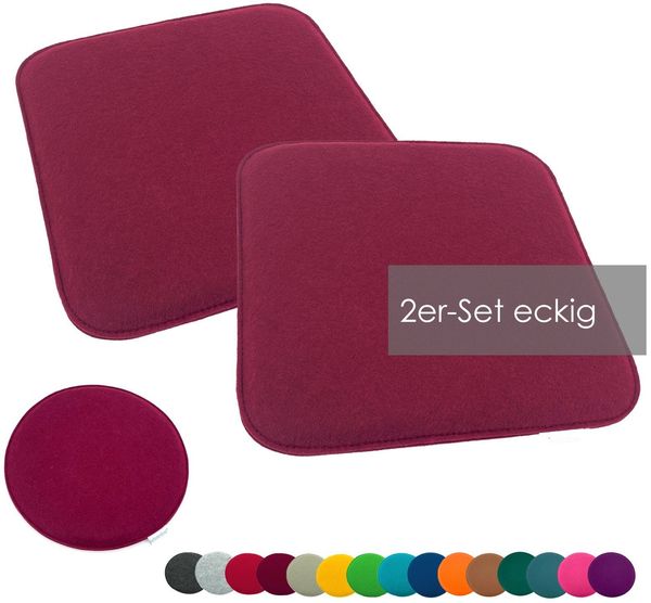 heimtexland ® Sitzkissen Set Filz Stuhlkissen Stuhlauflage Filzkissen Stuhl Polster Kissen Typ631 2er Set 35 x 35 cm Eckig Bordeaux