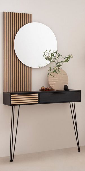 Schildmeyer Konsolentisch Hank, Holzwerkstoff, Schwarzmatt/Akustikpaneel Optik, 103,7 x 32,1 x 88,4 cm